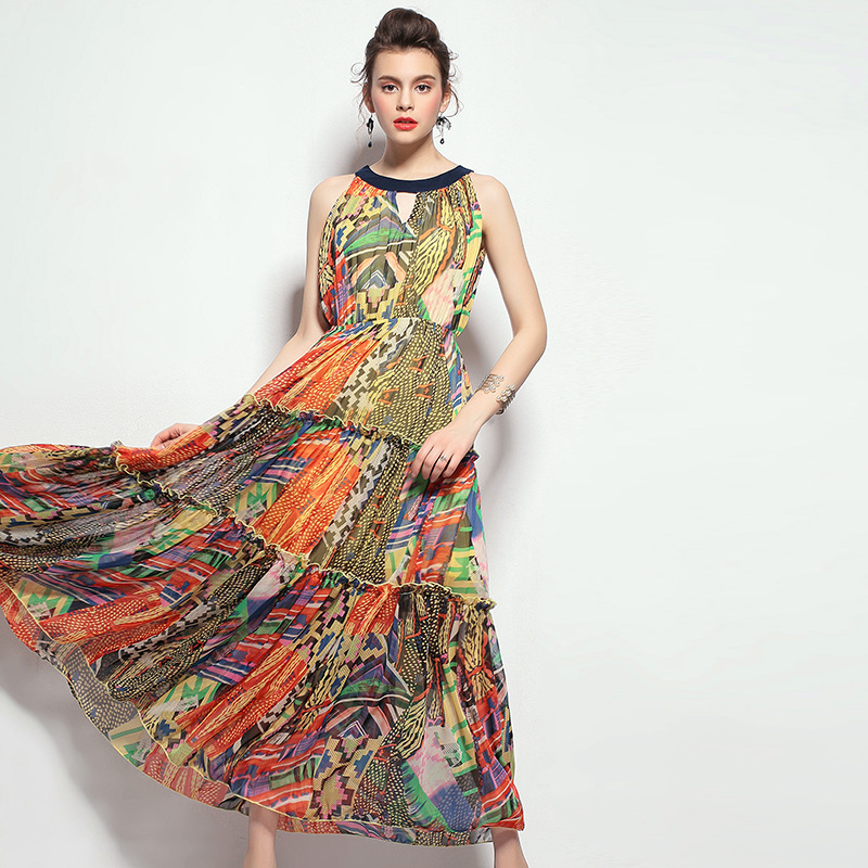 European station high-end women's fashion boutique fashion 2015 summer new print dress Q150608