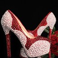Handmade crystal beaded rhinestone high heel female lady s Women Bridal Evening shoe Prom Party club