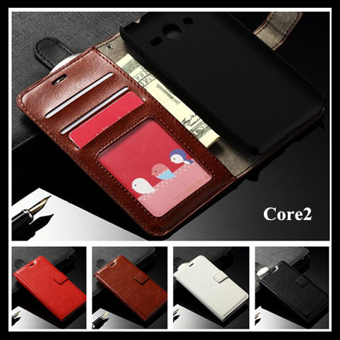 Luxury wallet bag stand retro carzy horse Pattern TOP leather case cover For Samsung Galaxy Core2