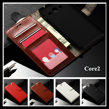 Luxury wallet bag stand retro carzy horse Pattern TOP leather case cover For Samsung Galaxy Core2