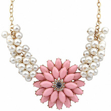 Big Resin Flower Rhinestone Simulated Pearl Statement Necklace Women Summer Style Necklaces Pendants Colar Jewelry For