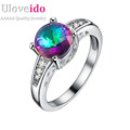 Rainbow Topaz Bijoux Zirconia Vintage Accessories Female Wedding Band Ring Engagement Rings Jewelry with Austrian Crystal