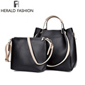 Herald Fashion High Quality Women Handbags Shoulder Bags PU Leather Solid Bucket Bag Composite Bags Fashion
