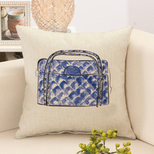 Fashion Blue Handbags Printed Home Decorative Sofa Cushion Cover Throw Pillow Case 18″ Vintage Cotton Linen Square Pillow Cover
