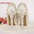 2016 Nicest Ivory Pearl Wedding Shoes Peep Toe Rhinestone Bride Shoes Crystal HandMade Women High Heel