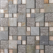 New natural stone glass mosaic tile art deco mesh mounted grays slate tile backsplash kitchen bathroom wall flooring shower tile