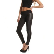 Sexy Women Faux Leather Panel Sexy Stretch Skinny Slim Leggings Pants Trousers