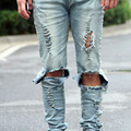 Fashion High Street Male Tide Jeans With The Hole Casual Pants Slim Cool Running Tights Football