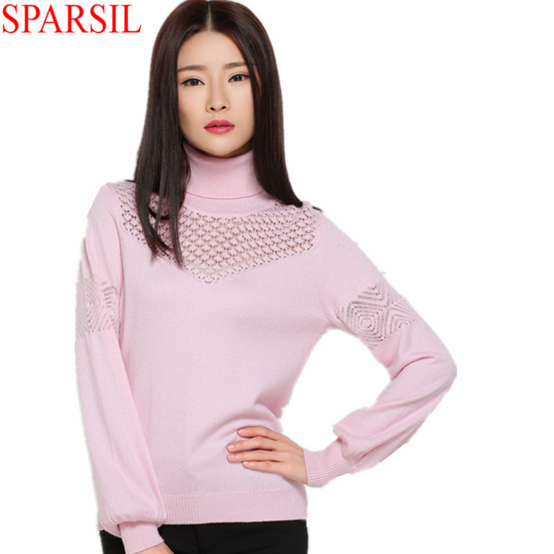 2015 New Women Knitwear Cashmere Sweater Winter&Autumn Pierced Turtleneck Pullover Female Lantern Sleeve Knitted Jumper Brand