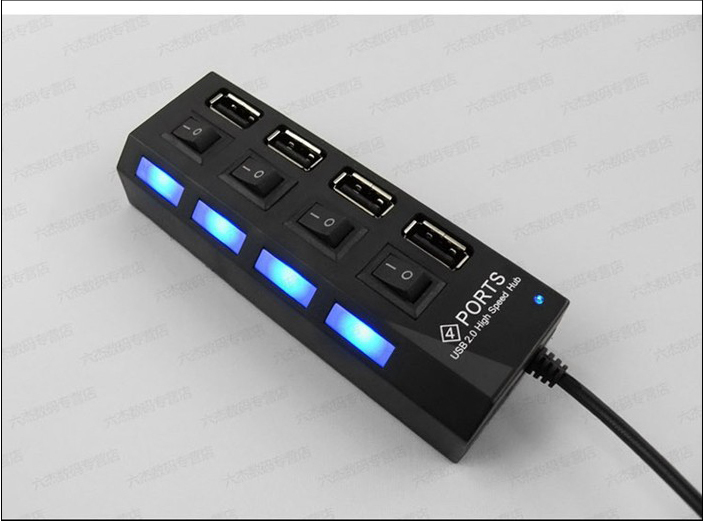 New store big promotion 4 Ports LED USB High Speed 480 Mbps Adapter USB Hub With