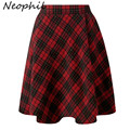 Neophil 2016 Winter High Waist Wool Plain Grey Red Plaid School Pleated Midi Skirts Womens England