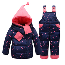Children Boys Girls Winter Warm Down Jacket Suit Set Thick Coat+Jumpsuit Baby Clothes Set Kids Hooded Jacket With Scarf