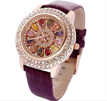 Luxury Elegant Women Watches Fashion Women Genuine Leather Diamond Table Dress Watch Lady’s Wristwatch 2015 rhinestone watches