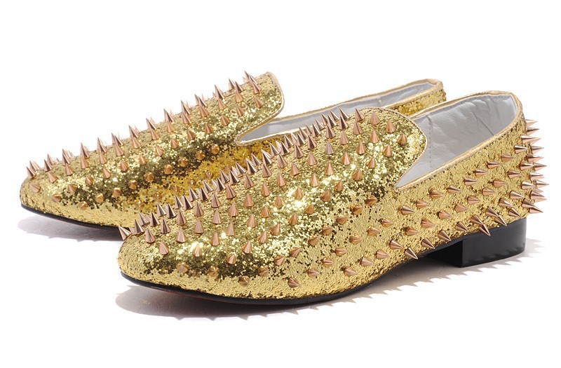 gold spiked loafers mens, christian louboutin copy