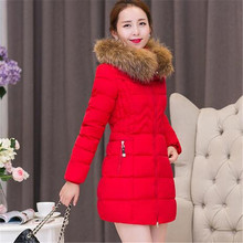 Winter 2016 New Fashion Women Medium long Slim Warm Cotton Down Jacket Hooded Fur collar Thicken Big yards Pure color Coat G0253