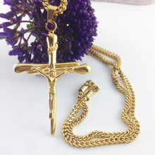 New 3mm 28 Franco Chain Jesus to the cross Pendants HipHop Style Necklaces pendants Real gold
