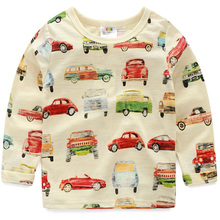 2016 spring children’s clothing baby boys clothing kids car cartoon clothes long-sleeve T-shirt basic shirt