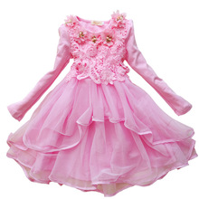 elegant girls tutu dress solid lace decoration for 2-10yrs girls infantil vestido princess dress kid children clothes hot sale