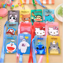 Hot Portable Silicone Bus Card Case Holder Cute Cartoon Kitty Cat Care Student ID Identity Badge Credit Cards Cover With Lanyard