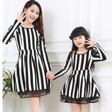 2015 mother daughter dresses women long sleeve striped dress matching mother daughter clothes mommy and me clothes family look