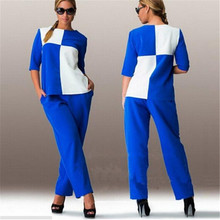 Women Sets Suits Plus Size O-neck Half Sleeve Plaid Tops T shirt Casual Loose Pants Work Wear Elegant Women Sets