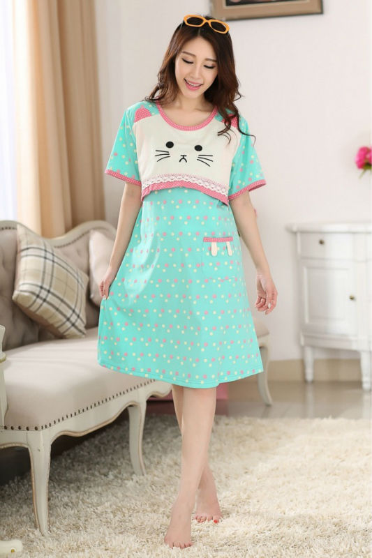 Plus size Kawaii Kitty Pink dots loose pregnant women maternity clothing for breast feeding homecoming dress lactating gowns 6