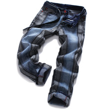 Mens Skinny jeans men 2016 Runway Distressed slim elastic jeans denim Biker jeans hiphop pants Washed black jeans for men blue