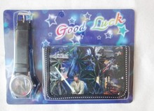 1pcs Star Wars Cartoon Child Quartz Wrist Watch Clock with One Purse Wallet Pocket for Boys