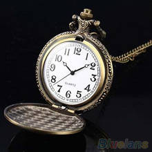Retro Vintage Unique Bronze Quartz Pendant Chain Necklace Clock Pocket Watch 1L2O