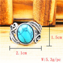 Vintage Look Tibetan Alloy Antique Silver Plated Delicate Leaf Turquoise Bead Ring R015 3