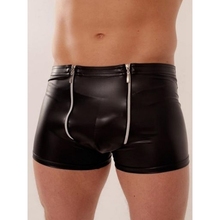 Hot Sale Underwear Man Black Sheath Vinyl Pants Sleepwear Lingerie 2016 Sexy Black Zipper Leather Men Boxers Underpants W850545
