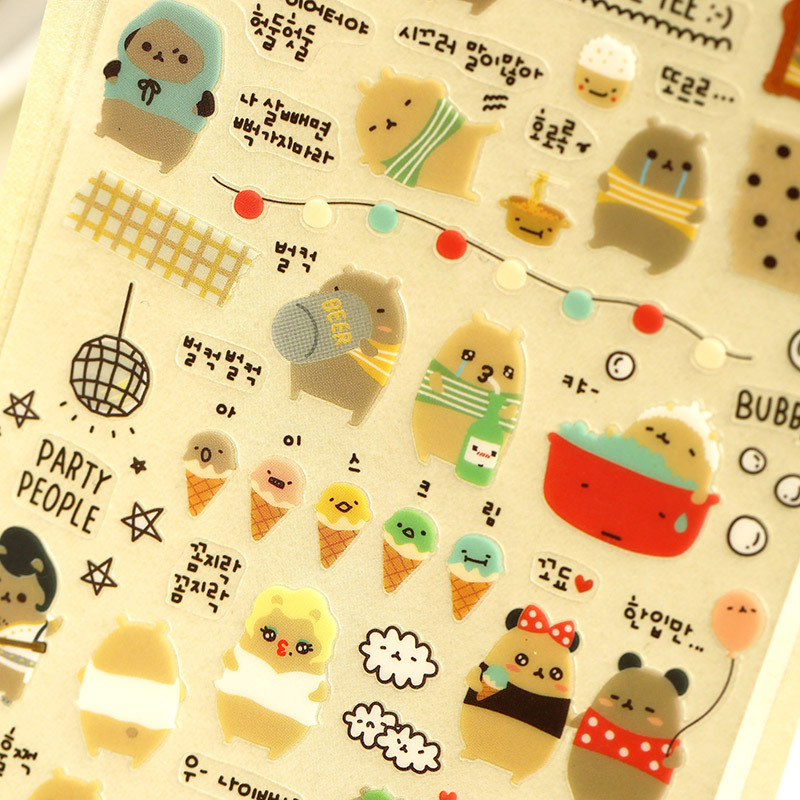 Korean Style Kawaii Sonia PVC Stickers Crying Bear Stikers Cartoon Planner Diary Scrapbook Calendar Decor Photo