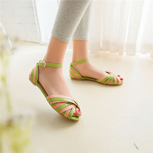 2014 free shipping summer Cheap women sandal shoes Wdeges women flats Big US size 4 12.5 green ...