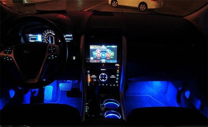 Universal Blue Light Car Interior LED Atmosphere Lamp 4in1 12V Decoration Floor Light Interior Accessories Car Styling (8)
