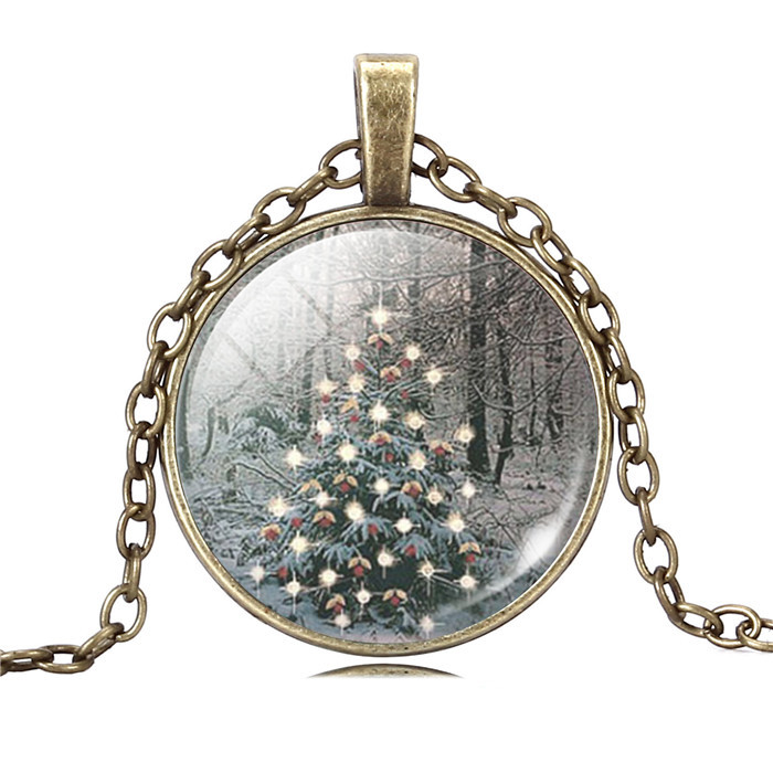 Fashion Christmas Tree Necklace Silver Color Statement Necklace for Women Jewelry Bronze Sweater Collares for Women