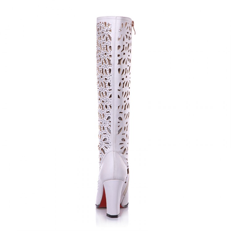 Black Flowers Hollow Diamond Thick High-heeled Boots Female 2015