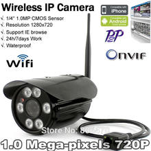 Free shipping Onvif HD Wifi IP Camera Wireless P2P Plug Play IR Cut Night Vision Waterproof 6 Pcs Array Leds Phone browse