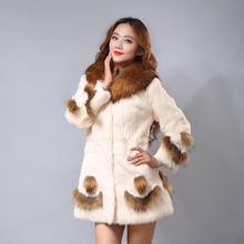 New Fashion Women faux fur collar whole leather rabbit hair coat winter Jacket women Elegant noble Faux fur coat