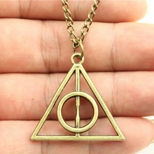 Braveman Movie Harry Potter Deathly Hallows Charms Pendant Necklaces Triangle Silver Long Chain Necklace Men Jewelry