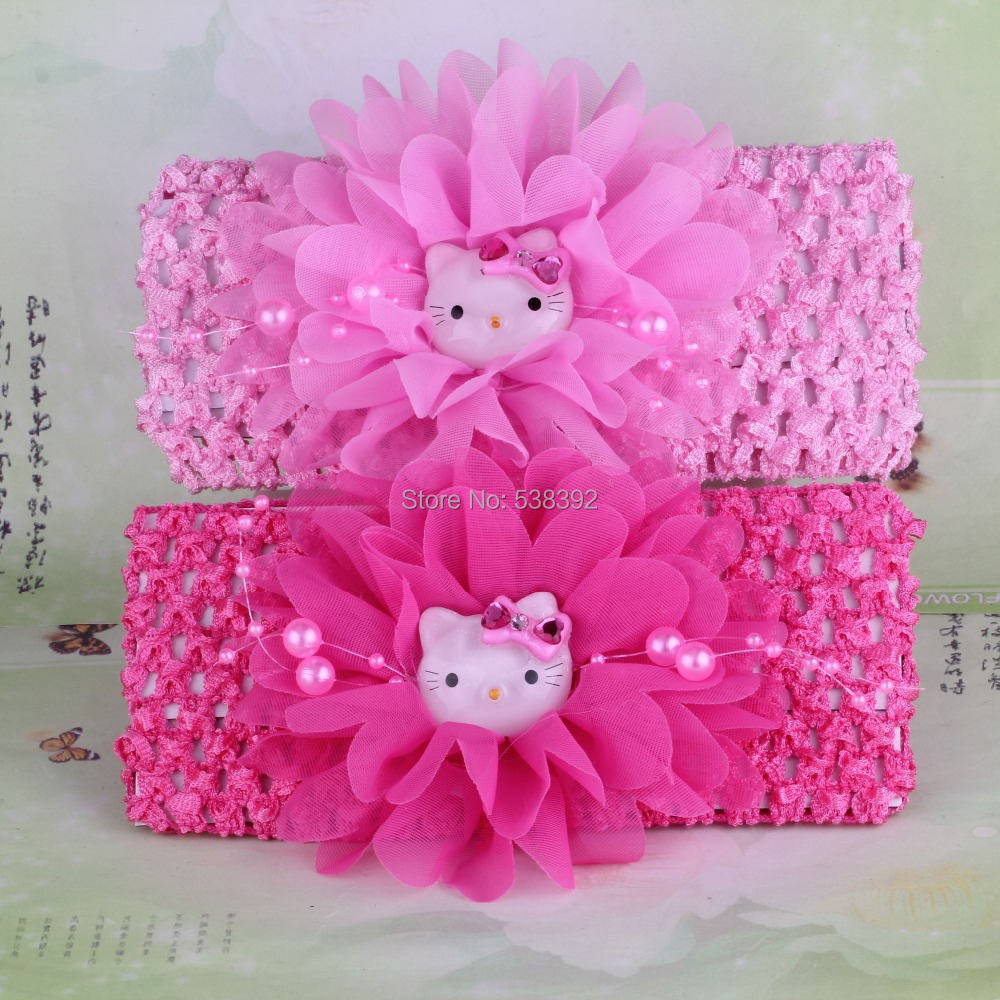 Hello Kitty 1 pcs New 2014 Spring Summer headband Chiffon Flower Kids Accessories Girls Hair Accessories