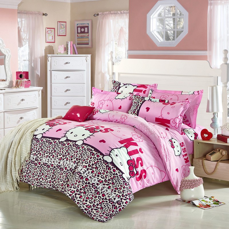 4piece-king-queen-size-jacquard-lace-cat-bed-linen-pink-girls-cotton ...