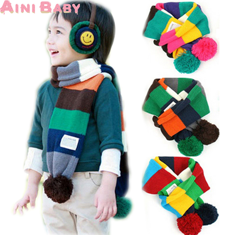 Colors Stitching Hairball Baby Scarf Baby Autumn W...