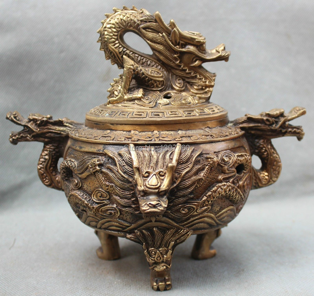 MISS 0011 9 " Chinese Dynasty Palace Bronze Eight Dragon Statue Incense