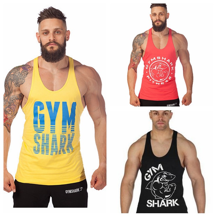 Wholesale Cotton Gymshark Workout Singlet Gym Shark Stringer Tank Tops Fitness Muscle Mens Shirt 