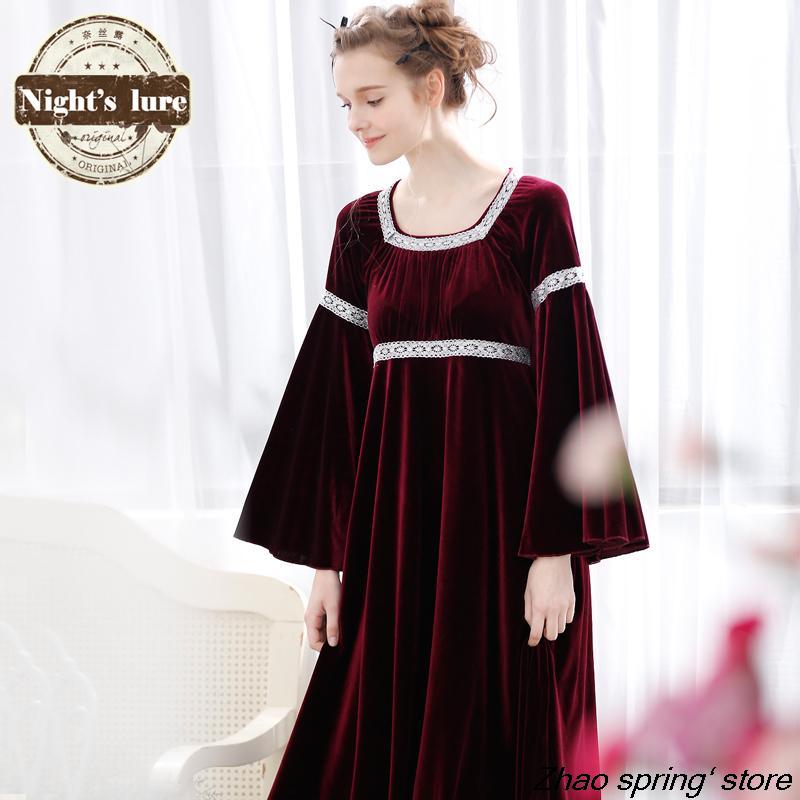 Pijama Women Nightgown Naisi Reveal New Winter Models Retro Burgundy Velvet Tracksuit Noble Silky Nightdress
