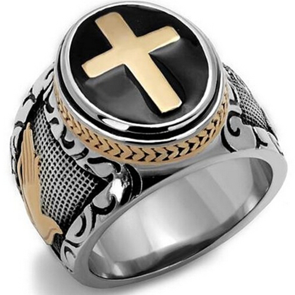 Size 7 15 Vintage Silver Gold Two Tone Holy Cross Ring Prayer