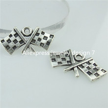 Free Shipping 14624 40PC Alloy Antique Silver Vintage Flag Banner Chequered Flag Pendant Charm