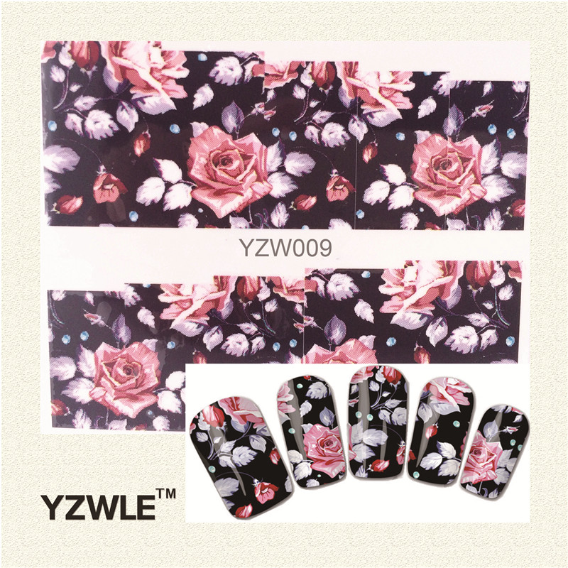 YZWLE 1 Лист Chic Цветов Nail Art Water Переводные Картинки Перевода Наклейки Великолепный Воды Таблички Наклейки (YZW-009)