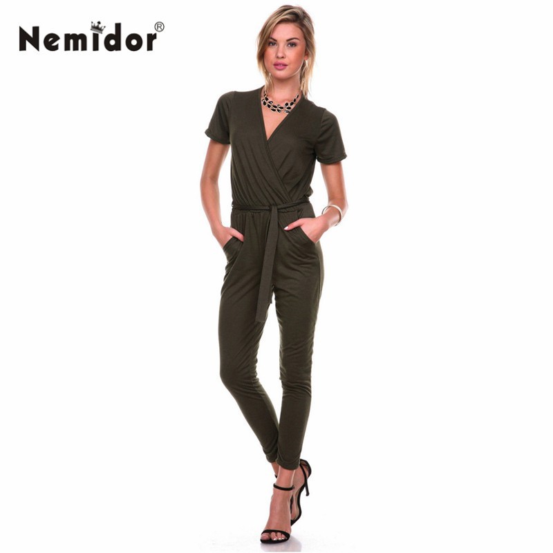 2015 Autumn Women Short Sleeve With Pockets Slim One-piece Casual Jumpsuit (8)