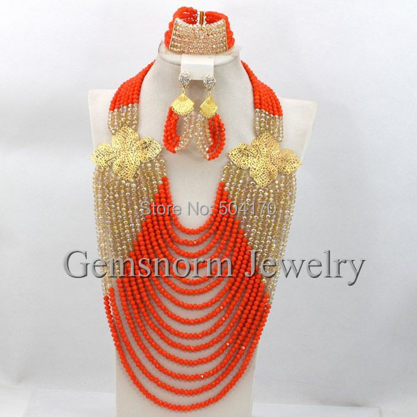 Big Costume African Jewelry Sets Luxury Full Beads Nigerian Wedding Jewelry Set Indian Bridal Jewelry Set Free Shipping GS601